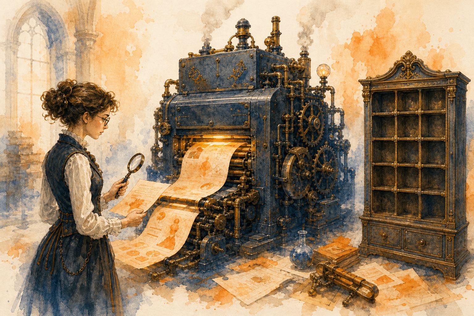 Aquarell eines mechanischen Denkapparats