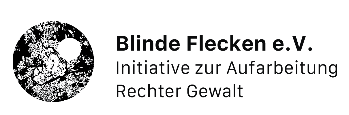 Logo Grafik von Blinde Flecken e.V. – Stadtplan von Erfurt mit einem weißen Kreis