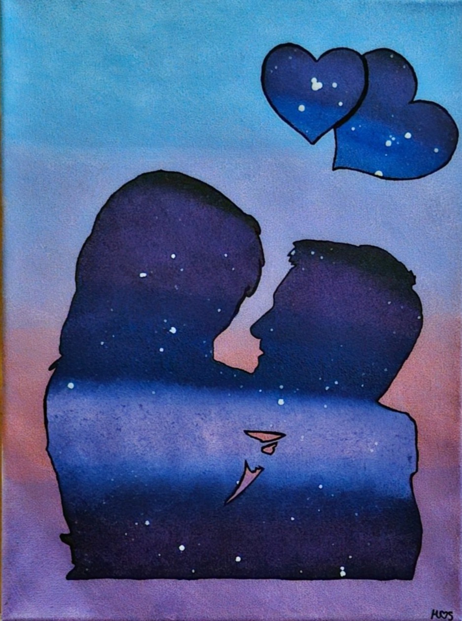 Paar auf hellem Hintergrund. Acrylbild.